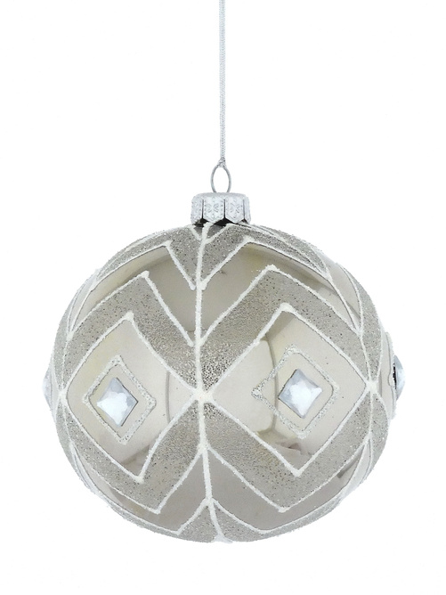 Set of 4 glass Christmas baubles with geometric decoration 