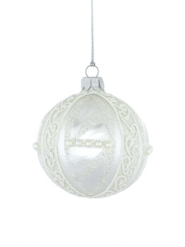 Zestaw 6 szklanych bombek choinkowych w białym kolorze z dekoracją ornamentową