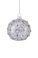 Set of 4 glass Christmas baubles with a glittery geometric pattern