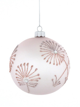 Set of 4 glass Christmas baubles with a dill motif on a lavender background