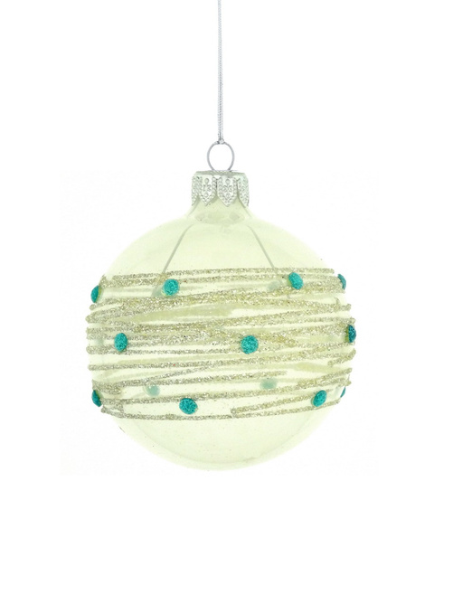 Set of 6 glass Christmas ornaments with striped design.