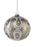 Set of 4 glass Christmas baubles with a glitter pattern and pearls