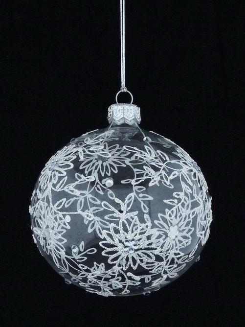  Set of 4 glass Christmas baubles with a glitter pattern and stones