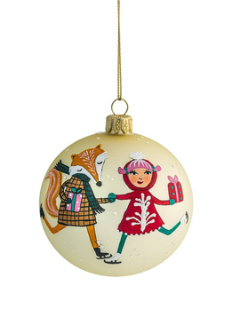 Szklana bombka choinkowa z kotem i lisem