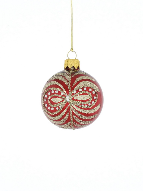 Set of 6 glass Christmas tree baubles with an ornamental motif