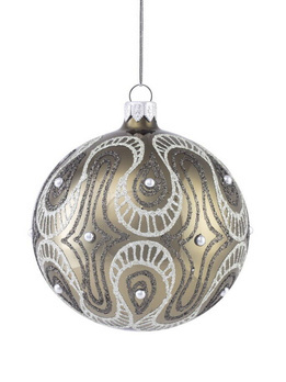 Set of 4 glass Christmas baubles with a glitter pattern and pearls