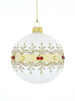 Set of 6 glass Christmas tree baubles in white with an ornamental motif