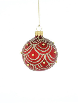Set of 6 glass Christmas tree baubles with an ornamental motif