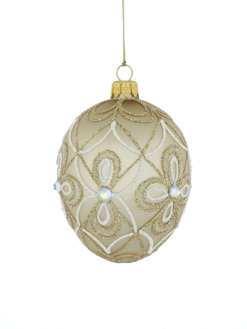 Szklana bombka choinkowa - Jajko Faberge w szmpanowym kolorze 