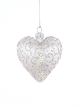 Set of 6 heart-shaped glass Christmas baubles in lavender color