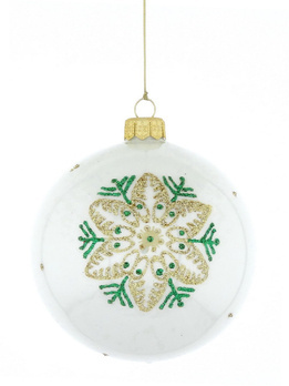Set of 4 glass Christmas tree baubles in white with a snowflake motif