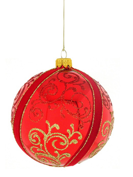 A set of 4 glass Christmas baubles with ornamental decoration.