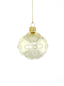 Set of 6 glass Christmas baubles in light gold color with ornamental decoration