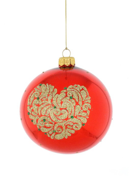 Set of 4 red glass Christmas baubles with a heart motif
