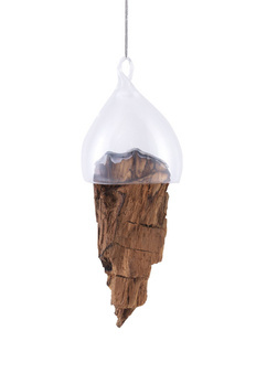 Glass Christmas bauble - irregular shape with natural wood