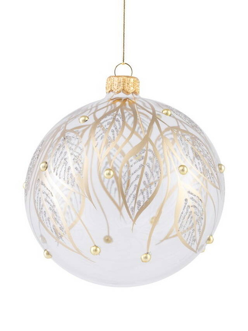  Set of 4 glass Christmas baubles with a leaf motif and pearls
