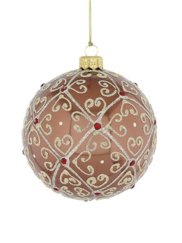 Set of 4 glass Christmas baubles with ornamental decoration in champagne color
