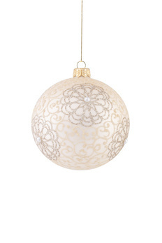 Zestaw 4 szklanych bombek choinkowych  z brokatowym wzorem kwiatów i kamykami