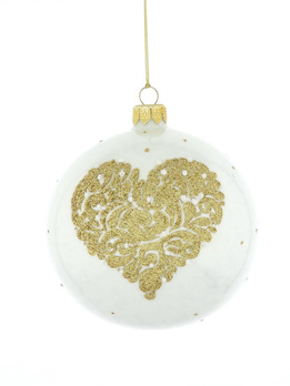 Zestaw 4 szklanych bombek choinkowych z sercem w złotym kolorze