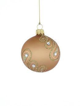 Zestaw 6 szklanych bombek choinkowych z motywem gałązek w szampanowym kolorze 