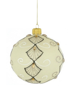 Zestaw 6  szklanych bombek choinkowych w szampanowym kolorze z dekoracją ornamentową